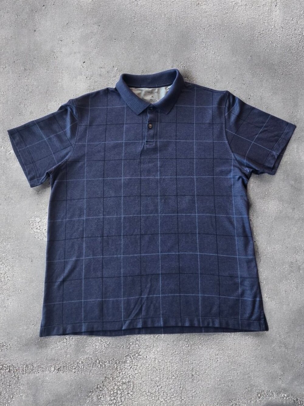 Van Heusen Men's Polo Shirt XL Navy Plaid Very Good Condition